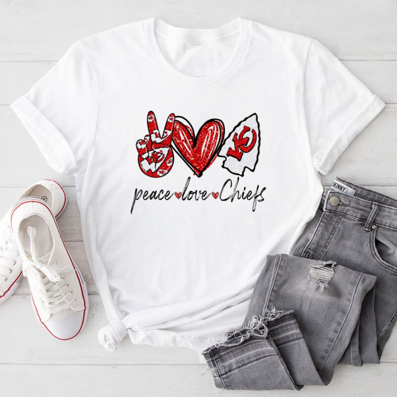 Peace love Kansas City Chiefs Peace Love Chiefs 2D T-Shirt white