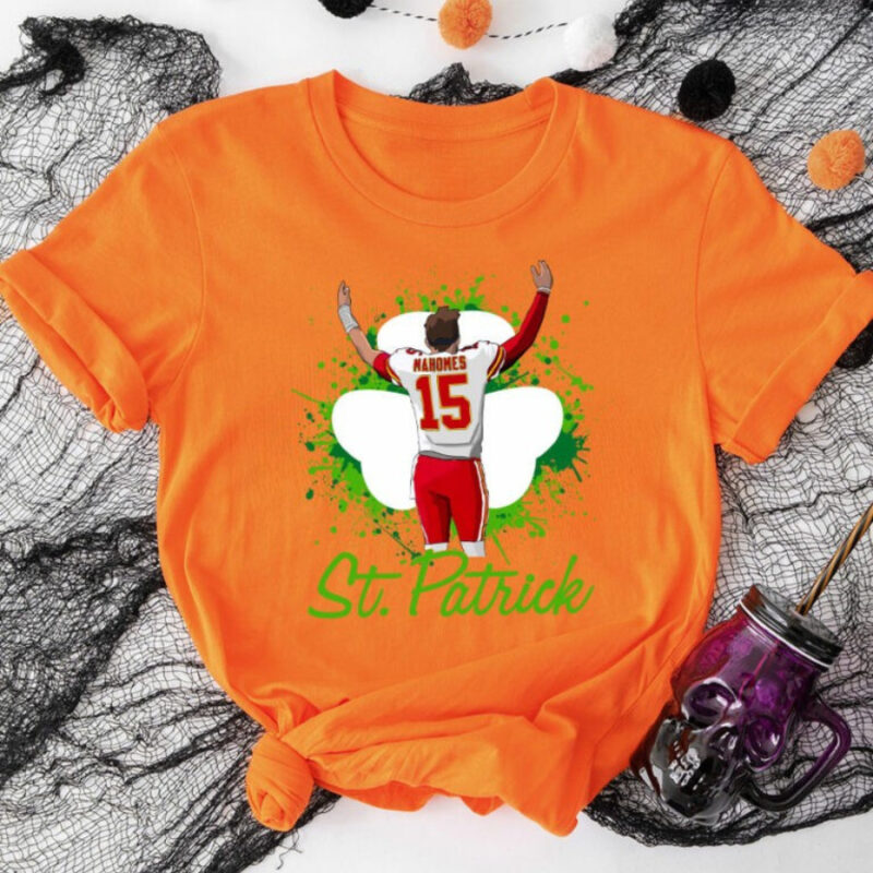 St. Patrick Shamrock Patrick Mahomes Kansas City Chiefs 2D T-Shirt orange